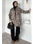 Leopar Desenli Ön Çıtçıtlı Tesettür Trençkot P-00018858 4