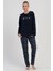 Kadın Lacivert Uzun Kollu Desenli Pijama Takımı C9T6N1305 1