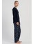 Kadın Lacivert Uzun Kollu Desenli Pijama Takımı C9T6N1305 2