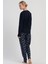 Kadın Lacivert Uzun Kollu Desenli Pijama Takımı C9T6N1305 4