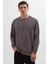 Erkek Relax Fit Rahat Kesim %100 Pamuk 2 Iplik Bisiklet Yaka Koyu Gri Sweatshirt 1
