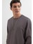 Erkek Relax Fit Rahat Kesim %100 Pamuk 2 Iplik Bisiklet Yaka Koyu Gri Sweatshirt 2