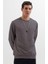Erkek Relax Fit Rahat Kesim %100 Pamuk 2 Iplik Bisiklet Yaka Koyu Gri Sweatshirt 5