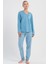 Kadın Büyük Beden Mavi Uzun Kollu V Yaka Pijama Takımı C8T6N1305 1