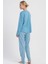 Kadın Büyük Beden Mavi Uzun Kollu V Yaka Pijama Takımı C8T6N1305 4