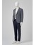 Erkek Lacivert Örme Trend Ekoseli Slim Fit Mono Yaka Ceket 5