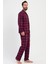 Erkek Bordo Renk Önden Düğmeli Gömlek Yaka Uzun Kollu Ekose Desenli Pijama Takımı C3T4N1305 2