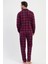 Erkek Bordo Renk Önden Düğmeli Gömlek Yaka Uzun Kollu Ekose Desenli Pijama Takımı C3T4N1305 3