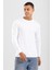Erkek Bisiklet Yaka Uzun Kol Fanila Tişört Beyaz 7