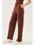 Kadın Koyu Kahverengi Örgü Kumaş Beli Lastikli Geniş Paça Pantolon 5