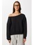 Açık Omuzlu Şardonlu Örme Sweatshirt LAN0076 Siyah 3