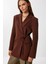 Vatkalı Bağlama Detaylı Dokuma Blazer Ceket LDW0005 Kahverengi 3