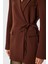 Vatkalı Bağlama Detaylı Dokuma Blazer Ceket LDW0005 Kahverengi 4