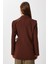 Vatkalı Bağlama Detaylı Dokuma Blazer Ceket LDW0005 Kahverengi 5