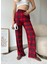 Kadın Kırmızı Pamuklu Ekose Desenli Beli Lastikli Pijama Altı Eşofman 2