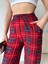 Kadın Kırmızı Pamuklu Ekose Desenli Beli Lastikli Pijama Altı Eşofman 3