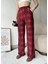 Kadın Kırmızı Pamuklu Ekose Desenli Beli Lastikli Pijama Altı Eşofman 5