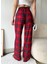 Kadın Kırmızı Pamuklu Ekose Desenli Beli Lastikli Pijama Altı Eşofman 7