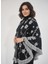 Siyah Gri Kabartmalı Çiçek Desenli Kapüşonlu Kadın Panço 2
