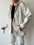 Kadın Açık Gri Içi Polarlı Fermuarlı Kapüşonlu Cepli Oversize Sweatshirt 2