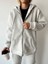Kadın Açık Gri Içi Polarlı Fermuarlı Kapüşonlu Cepli Oversize Sweatshirt 3