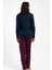 Kadın Lacivert Uzun Kollu Bisiklet Yaka Ekose Desenli Alt Pamuklu Pijama Takımı C7T3N1305 4