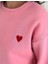 Kadın Bisiklet Yaka Kalp Nakışlı 3 Iplik Şardonlu Sweatshirt 6