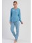 Kadın Mavi Renk Uzun Kollu Bisiklet Yaka Çiçek Desenli Pijama Takımı C6T6N1305 1