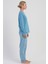 Kadın Mavi Renk Uzun Kollu Bisiklet Yaka Çiçek Desenli Pijama Takımı C6T6N1305 2