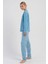 Kadın Mavi Renk Uzun Kollu Bisiklet Yaka Çiçek Desenli Pijama Takımı C6T6N1305 3