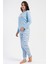 Kadın Mavi Renk Uzun Kollu Bisiklet Yaka Lastikli Paça Penguen Desenli Pamuklu Pijama Takımı C1T6N1305 3