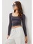 Büzgülü Crop Örme Bluz LUB0267 Antrasit 1