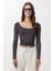 Büzgülü Crop Örme Bluz LUB0267 Antrasit 3