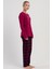 Kadın Bordo Uzun Kollu Üst Baskılı Alt Ekose Desenli Pamuklu Pijama Takımı C6T3N1305 2