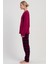 Kadın Bordo Uzun Kollu Üst Baskılı Alt Ekose Desenli Pamuklu Pijama Takımı C6T3N1305 3