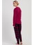 Kadın Bordo Uzun Kollu Üst Baskılı Alt Ekose Desenli Pamuklu Pijama Takımı C6T3N1305 4