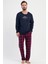 Erkek Büyük Beden Lacivert Uzun Kollu Üst Ekose Desenli Alt Pijama Takımı C2T4N1305 1
