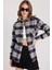 Kadın Slim Fit Dar Kesim Oduncu Tek Cepli Kareli Kışlık Gömlek 1