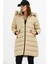 Uzun Kapşonlu Şişme Mont M001 Bej 3