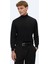Siyah Tam Balıkçı Yaka Jakarlı Yün Karışımlı Triko Kazak 6