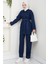 Kadın Düğmeli Kuşaklı Lacivert Ikili Takım 1