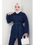 Kadın Düğmeli Kuşaklı Lacivert Ikili Takım 2