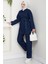 Kadın Düğmeli Kuşaklı Lacivert Ikili Takım 3