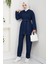 Kadın Düğmeli Kuşaklı Lacivert Ikili Takım 4