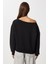 Açık Omuzlu Şardonlu Örme Sweatshirt LAN0076 Siyah 5