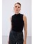 Sıfır Kol Sakallı Triko Bluz - Siyah 1