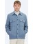 Mavi Düz Regular Fit Dokuma Yün Karışımlı Overshırt 4