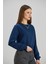 Kadın Bisiklet Yaka Iki Iplik Basic Indigo Crop Sweatshirt 2