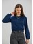 Kadın Bisiklet Yaka Iki Iplik Basic Indigo Crop Sweatshirt 3