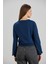 Kadın Bisiklet Yaka Iki Iplik Basic Indigo Crop Sweatshirt 5